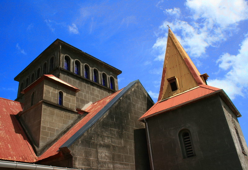 Guadeloupe, City of Vieux-Habitants, Saint-Joseph church. Transept and square bell tower